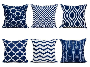 TIDWIACE Set of 6 Navy Blue Cushion Cover Outdoor Furniture Decorative Linen - Throw Pillow case for Home Office Sofa Bedroom Car Garden ，Invisible Zipper 45x45cm/18x18 Inch