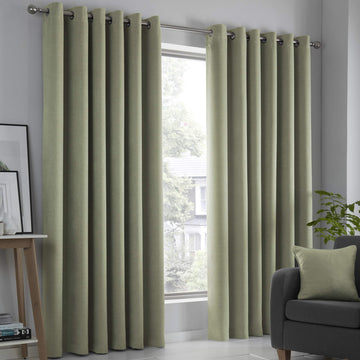 Fusion - Green Curtains W66 x L72" (168 x 183cm) - 2x Panels - Eyelet Curtains in Sage Green - Thermal Curtains for Bedroom/Living Room - Sage Curtains & Drapes - Door Curtains - Strata Collection