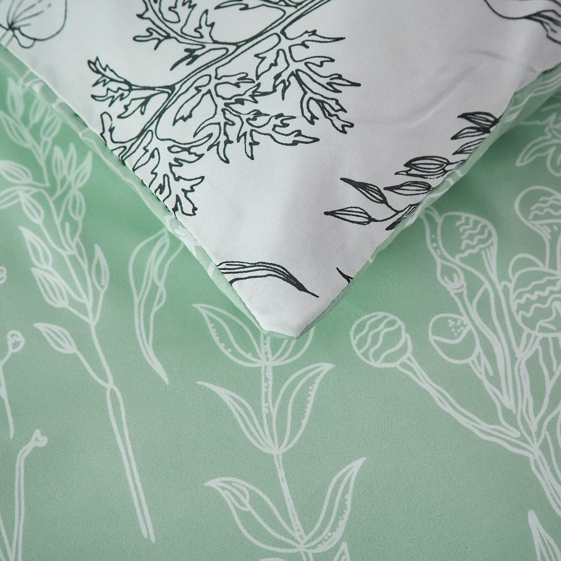 Lunoroey Green Floral Duvet Cover Set Single Size Floral Bedding Sets Plants Flowers Botanical Printed Duvet Covers All Season Bedding Sets Soft And Easy Care