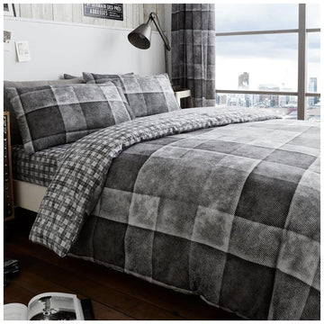 GC GAVENO CAVAILIA Checkered Duvet Cover King Size (230cm x 220cm) | Polycotton Bedding Sets King Size | Washable Linen | Grey