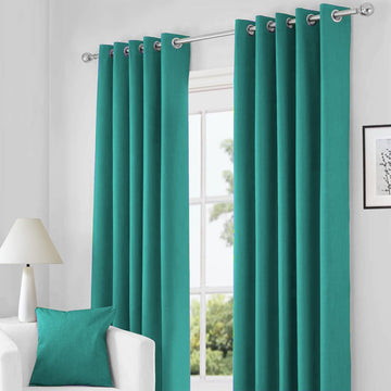 RayyanLinen Readymade Blackout Thermal Eyelet Ring Top Pair of Curtains Including 2 Tiebacks (TEAL, Width 46" x Drop 54")