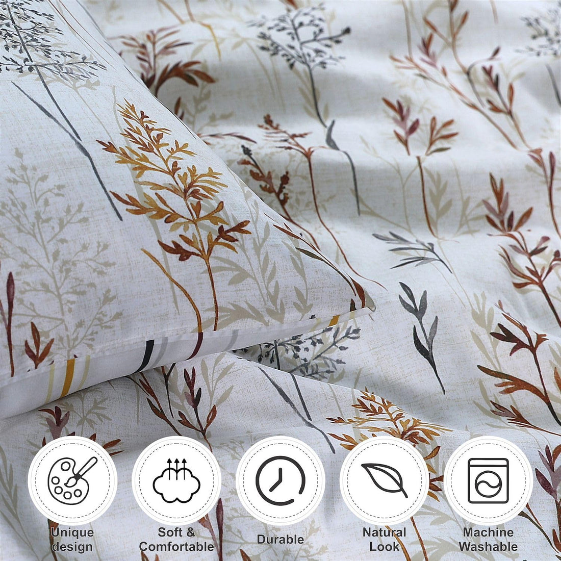 Bronwen Mathews Double Duvet Cover Sets - Microfibre Printed Reversible Duvet Cover Sets - Duvet Cover Double Size Bedding Sets - Double Duvet Sets With Pillowcases (Wildflowers, Double)