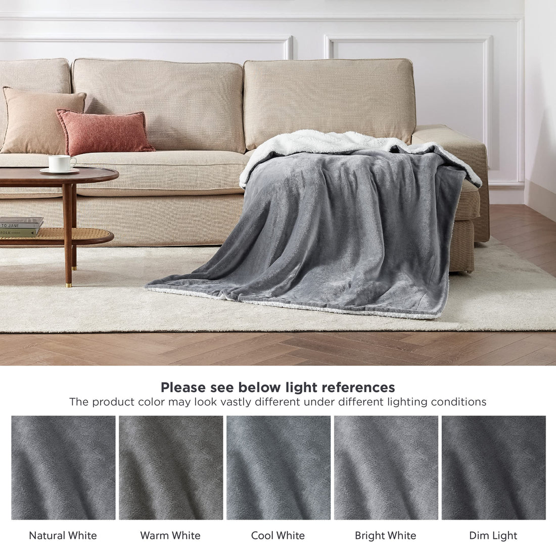 Bedsure Sherpa Fleece Throw Blanket - Fluffy Microfiber Solid Blankets for Bed and Couch Double/Twin Size, Silver Grey, 150x200cm